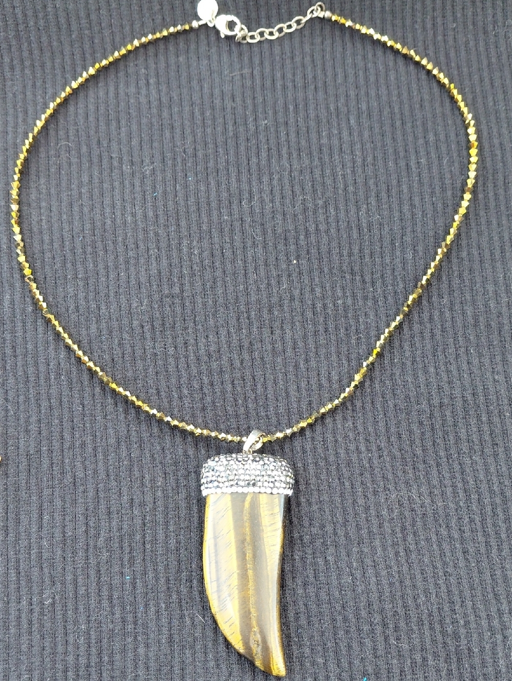 Emily Ray 925 Stamped Tigers Eye And Glass Beaded Blinged Out 17" Necklace